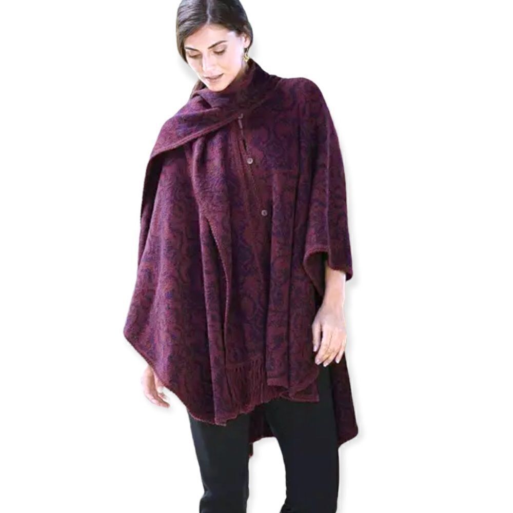 Novica Alpaca Blend Ruana with Scarf, "Peruvian Wildflower in Red" made in Peru